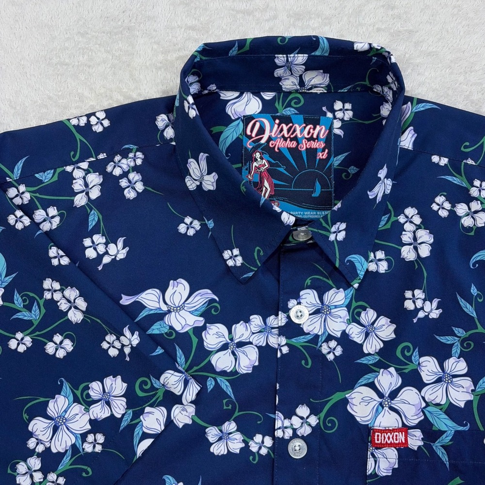 Dixxon Aloha Series Shirt Mens XL Navy Blue Floral Tropical D-Lite Button Down